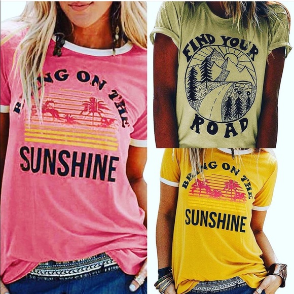 BRING ON THE SUNSHINE Hot Pink Hip Graphic Tee NEW - Picture 6 of 6